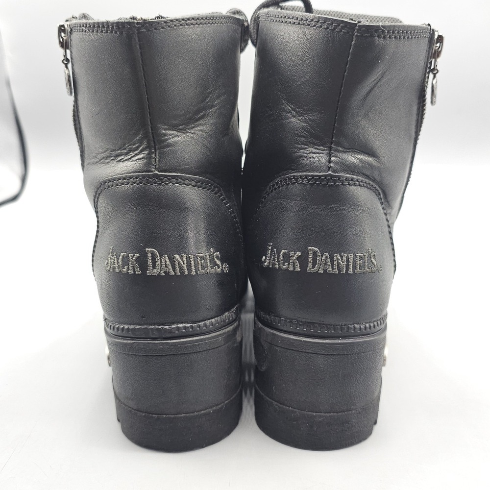 Jack Daniels Boots Old NO. 7 Leather Combat Boots Women Size 8.5 Chunky Side Zip - Picture 3 of 11